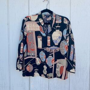 Citron Santa Monica Lantern Print Silk Blouse